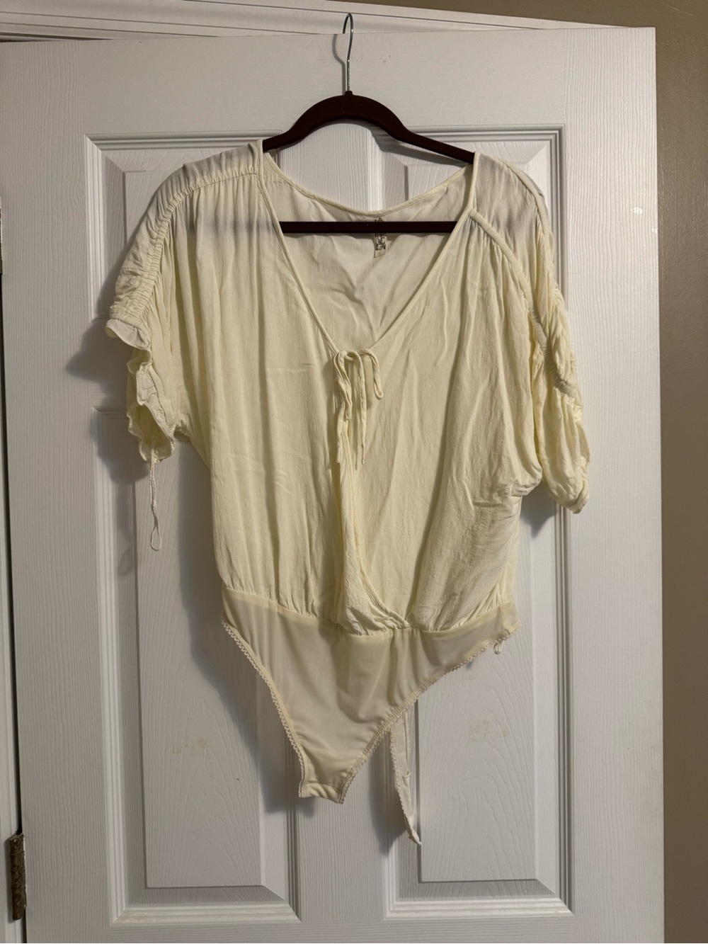 Free People Cream Tie-Front Bodysuit